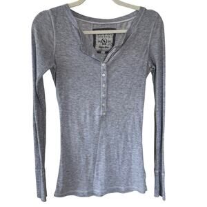 VTG Abercrombie & Fitch Long Sleeve Gray Henley Top - L Y2K Vintage Ribbed